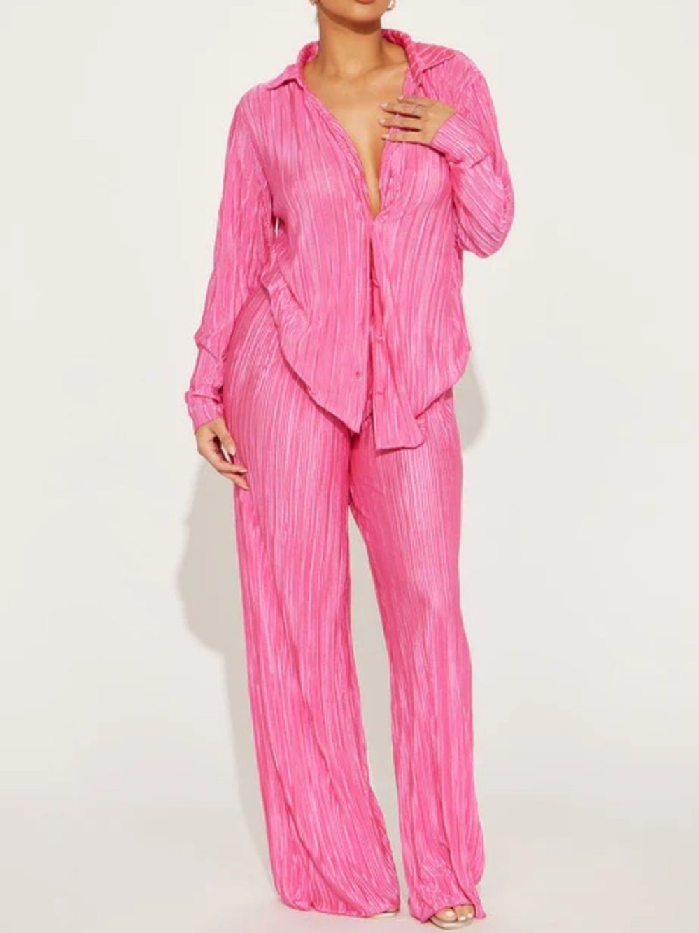 If It Plisse You Pant Set - Pink